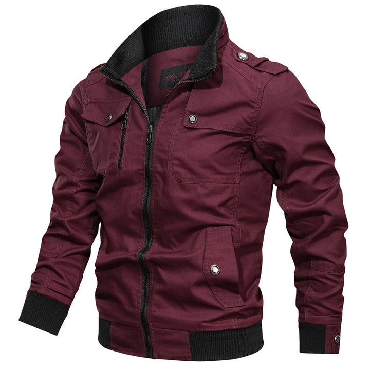Men’s Casual Jacket - Cotton Blend - Slim Fit - Stand Collar - Zipper Front - Ribbed Trim
