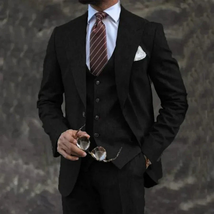 Men’s Three-Piece Suit – Tailored Fit – Breathable Blend – Notched Lapel Formal Set
