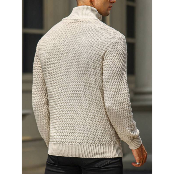Men’s Half-Zip Sweater – Textured Knit – Tailored Fit – Ribbed Collar & Cuffs