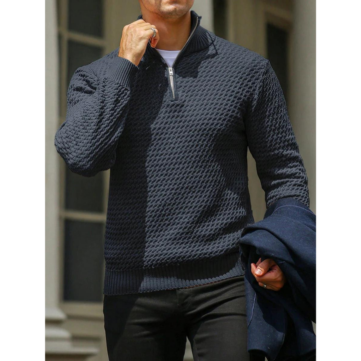 Men’s Half-Zip Sweater – Textured Knit – Tailored Fit – Ribbed Collar & Cuffs