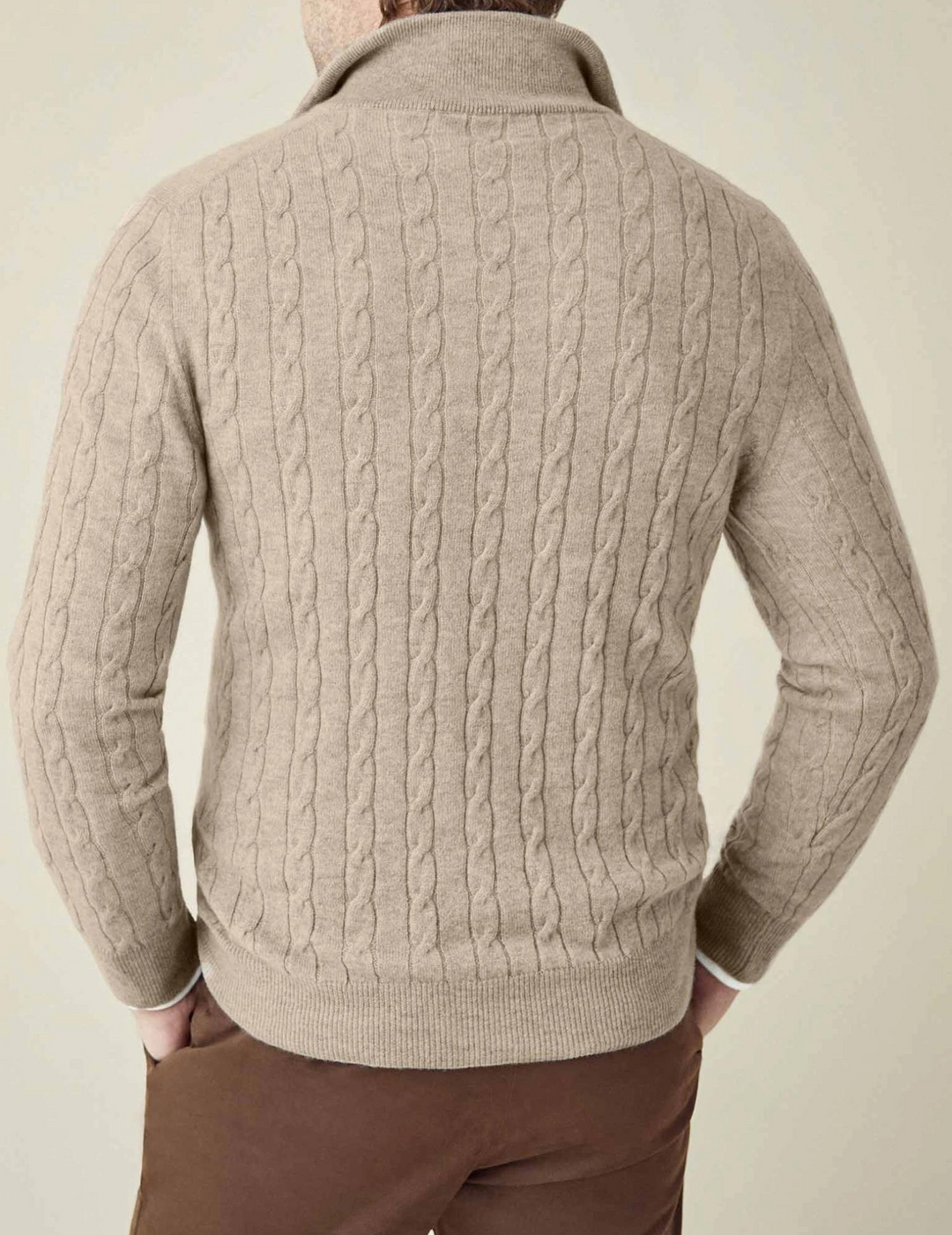 Men’s Sweater – Wool Blend – Cable Knit – Half Zip – Stand Collar – Smart Casual Fit