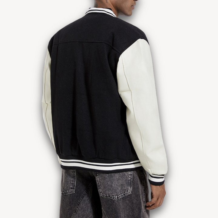 Men's Varsity Jacket – Classic Fit – Soft Textured Body – Snap Front