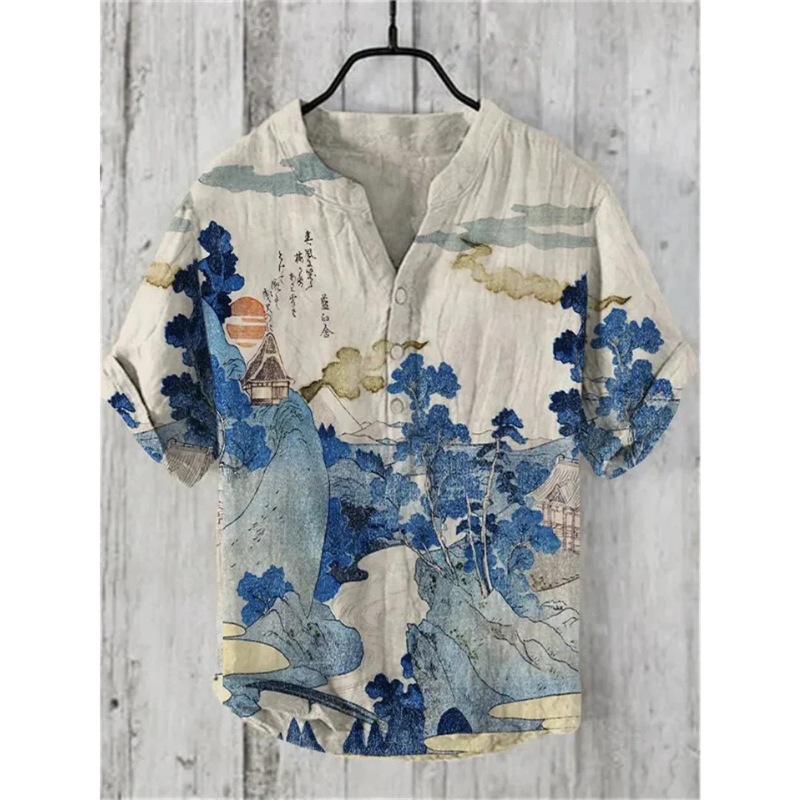 Men’s Casual Shirt – Relaxed Fit – Short Sleeve – Breathable Blend – Artistic Graphic