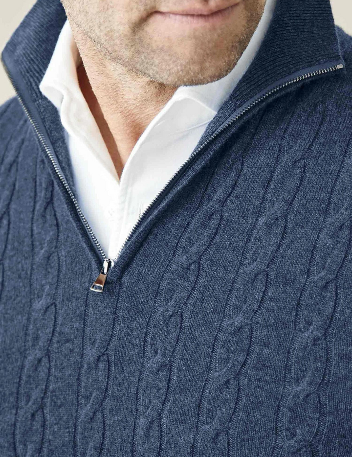 Men’s Sweater – Wool Blend – Cable Knit – Half Zip – Stand Collar – Smart Casual Fit