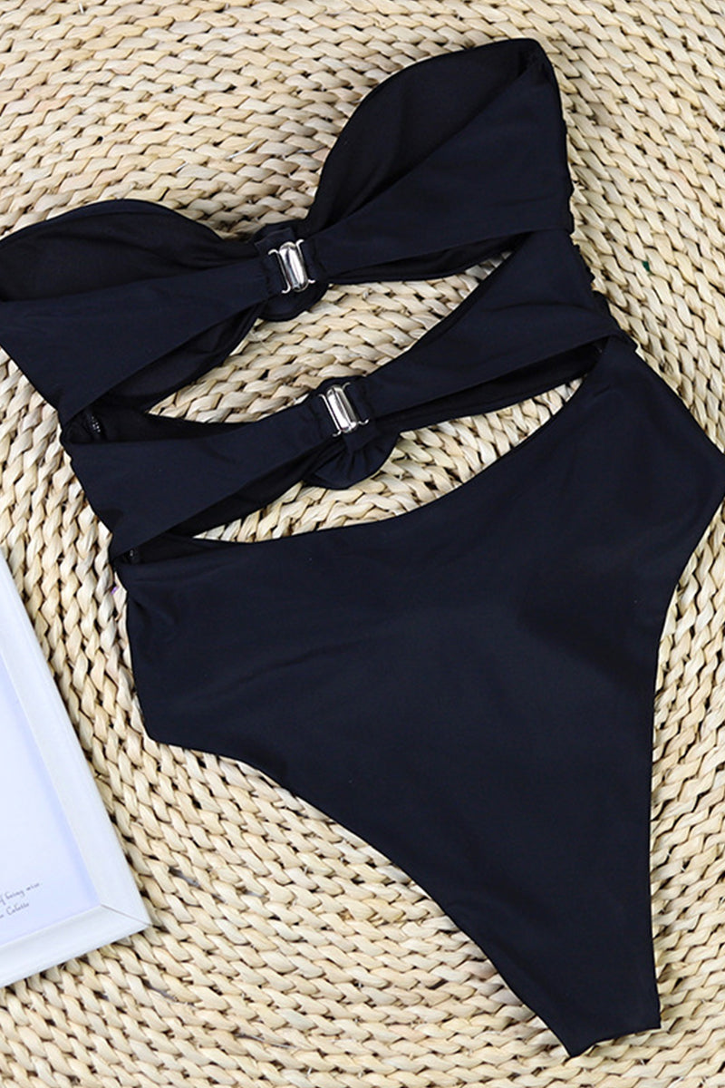 Women’s Bandeau Swimsuit – High Cut – Side Cut-Out – Floral Appliqué – Form-Fitting