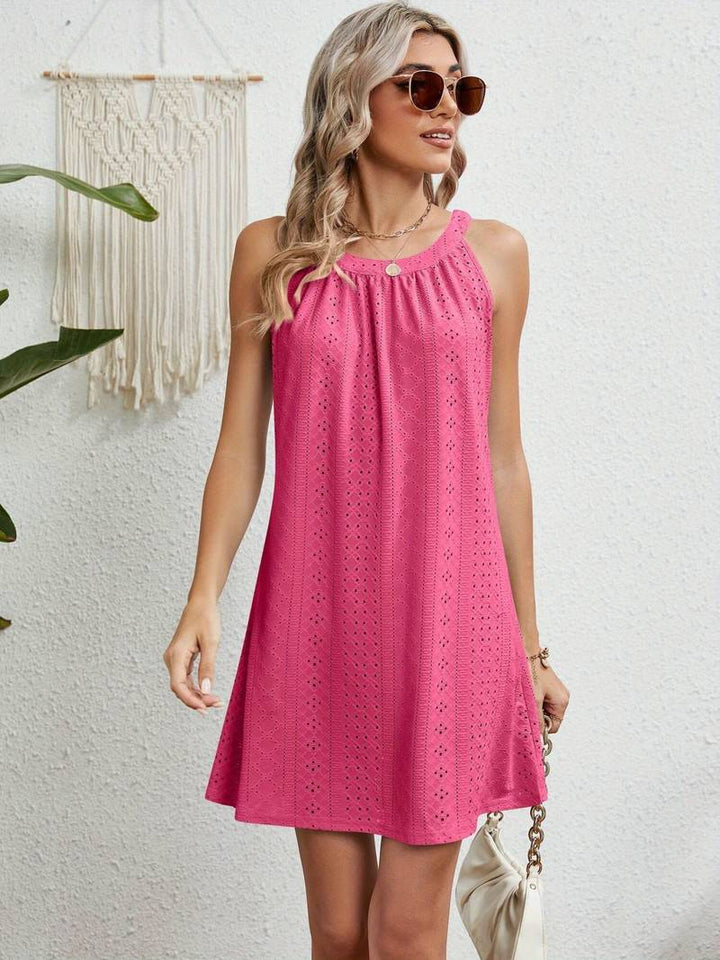 Women’s Strapless Dress – A-Line Fit – Eyelet Texture – Breathable Casual Wear