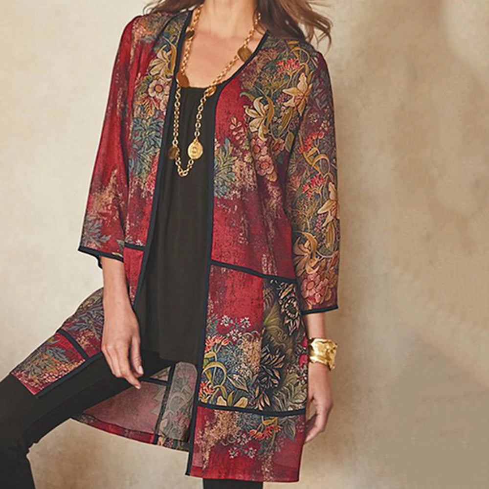 Women’s Tunic Blouse – Relaxed Fit – Sheer Breathable Fabric – 3/4 Sleeve Printed Style