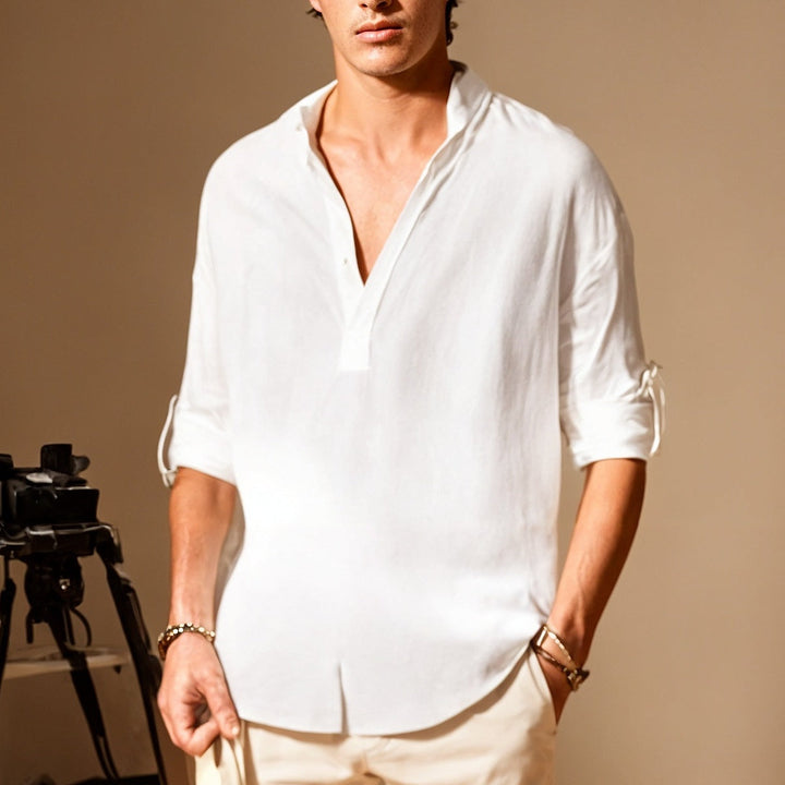 Men’s Casual Shirt – Natural Fibers – Relaxed Fit – Long Sleeve – Minimalist Collar
