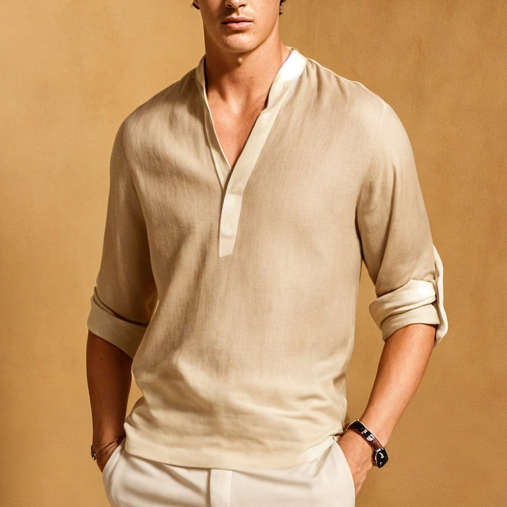 Men’s Casual Shirt – Natural Fibers – Relaxed Fit – Long Sleeve – Minimalist Collar
