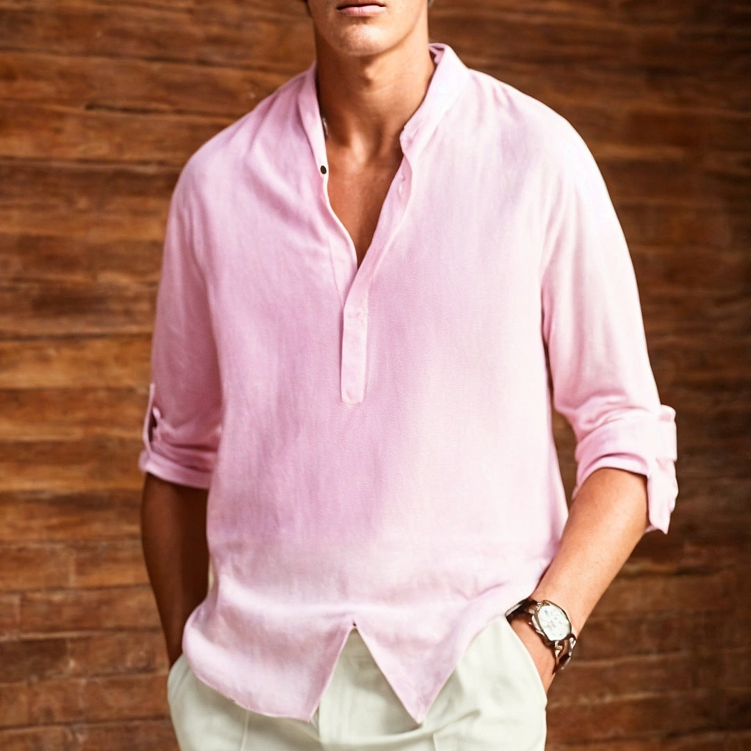 Men’s Casual Shirt – Natural Fibers – Relaxed Fit – Long Sleeve – Minimalist Collar