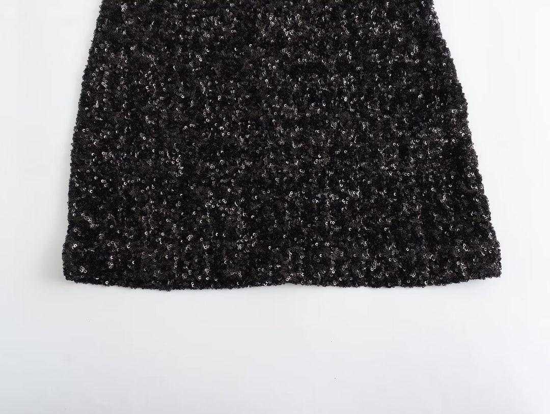 Women's Sequin Mini Dress - Sleeveless Bodycon - High Neck - Party Wear