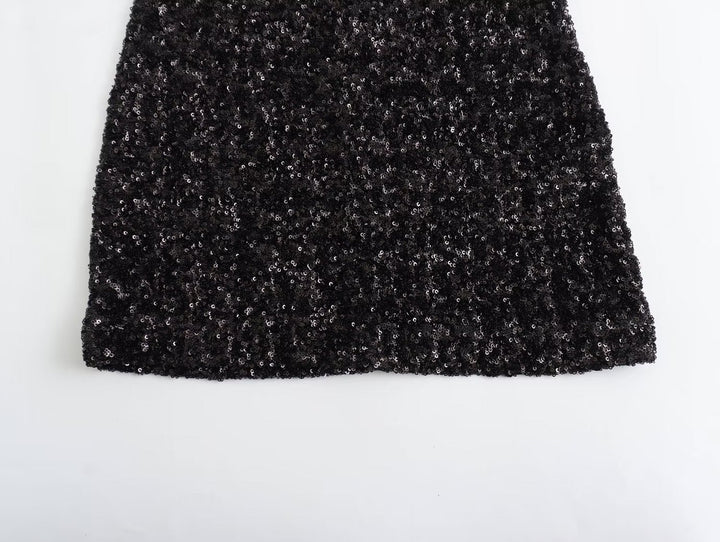 Women's Sequin Mini Dress - Sleeveless Bodycon - High Neck - Party Wear