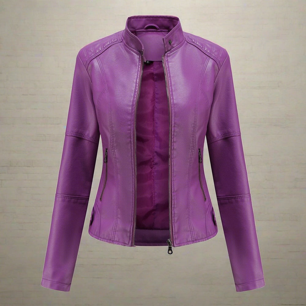Women’s Jacket - Slim Fit - Biker Style - Band Collar - Zippered Pockets