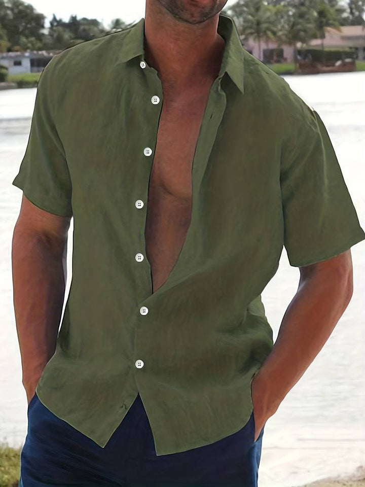 Men’s Short-Sleeve Button-Up Shirt - Relaxed Fit - Breathable Casual Wear