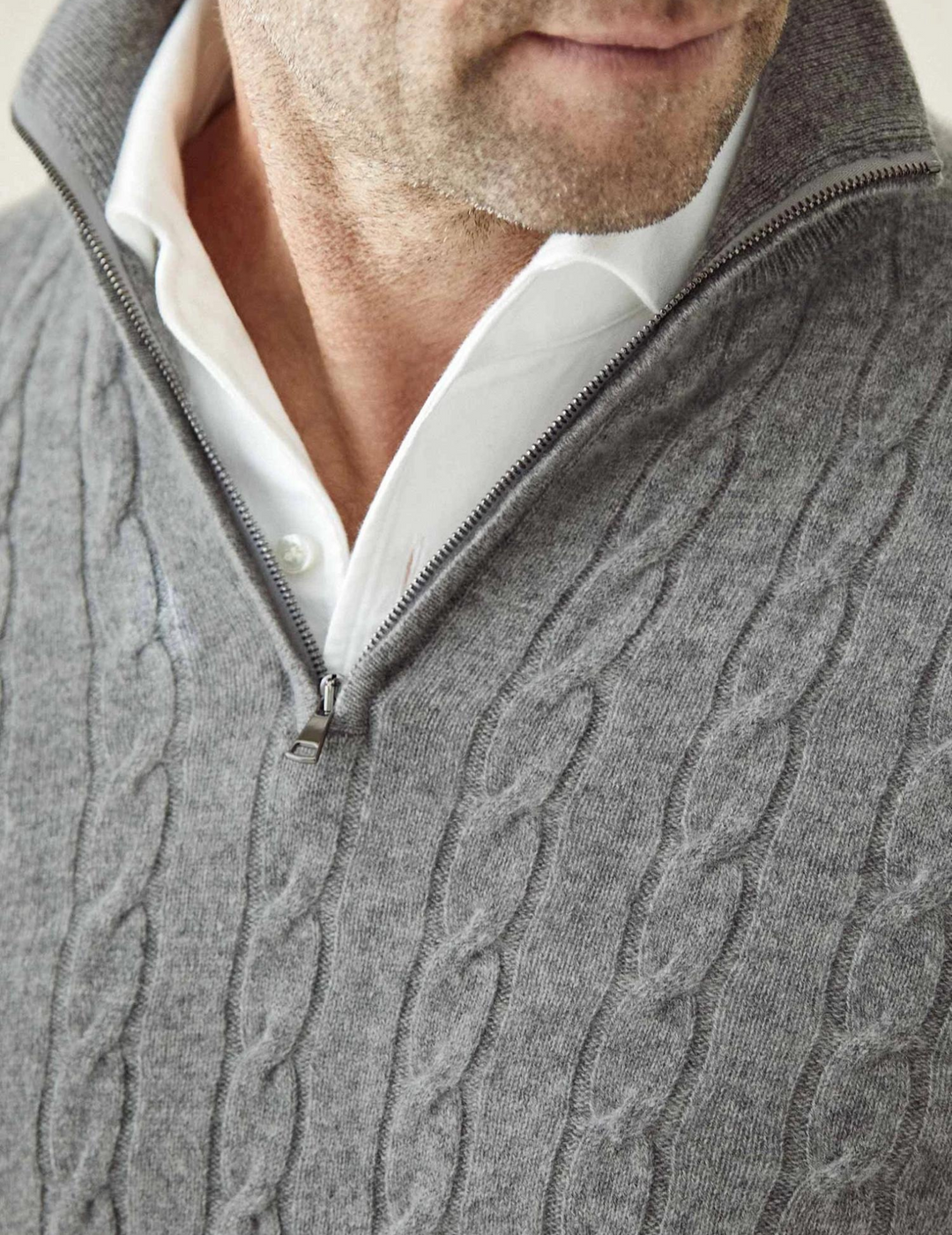 Men’s Sweater – Wool Blend – Cable Knit – Half Zip – Stand Collar – Smart Casual Fit