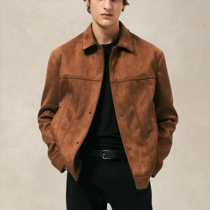 Men’s Suede Jacket - Regular Fit - Tailored Silhouette - Button-Up Classic Style