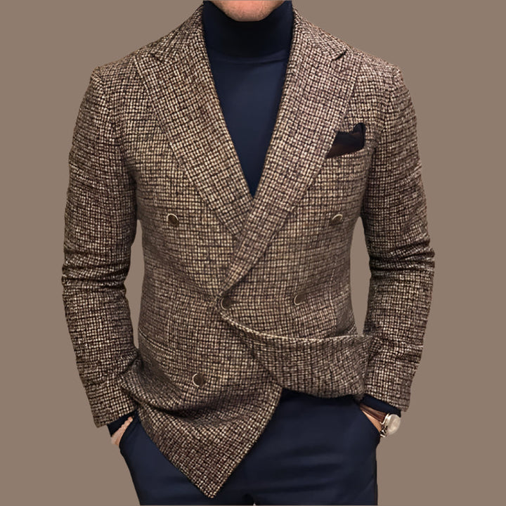 Men’s Blazer – Tailored Fit – Double-Breasted – Textured Fabric – Peaked Lapel Formal Wear