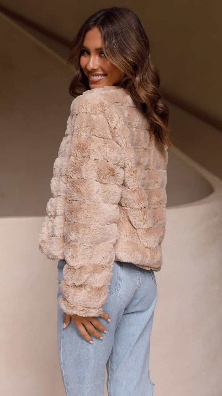 Women’s Crop Jacket - Faux Fur - Quilted Open Front - Structured Fit Cozy Layer