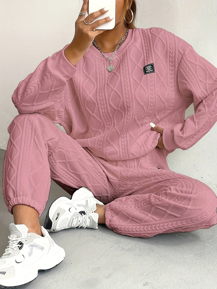 Women’s Lounge Set – Cable Knit – Relaxed Fit – Ribbed Neckline & Cuffs – Full Length