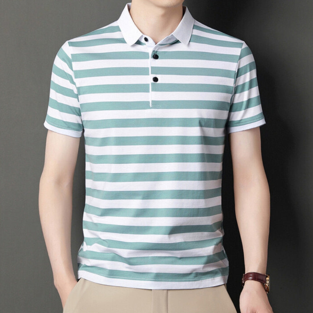 Men’s Polo Shirt - Slim Fit - Soft Knit - Striped Design - Short Sleeve Casual Wear