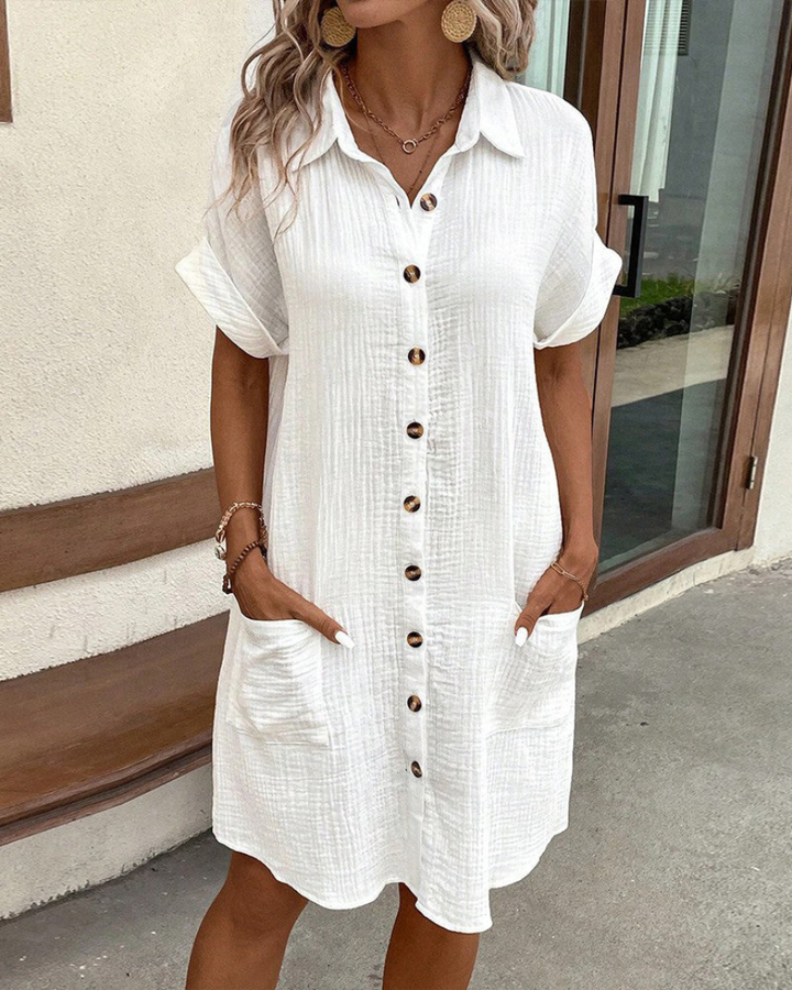 Women’s Shirt Dress – Relaxed Fit – Breathable Blend – Button Front – Casual Style