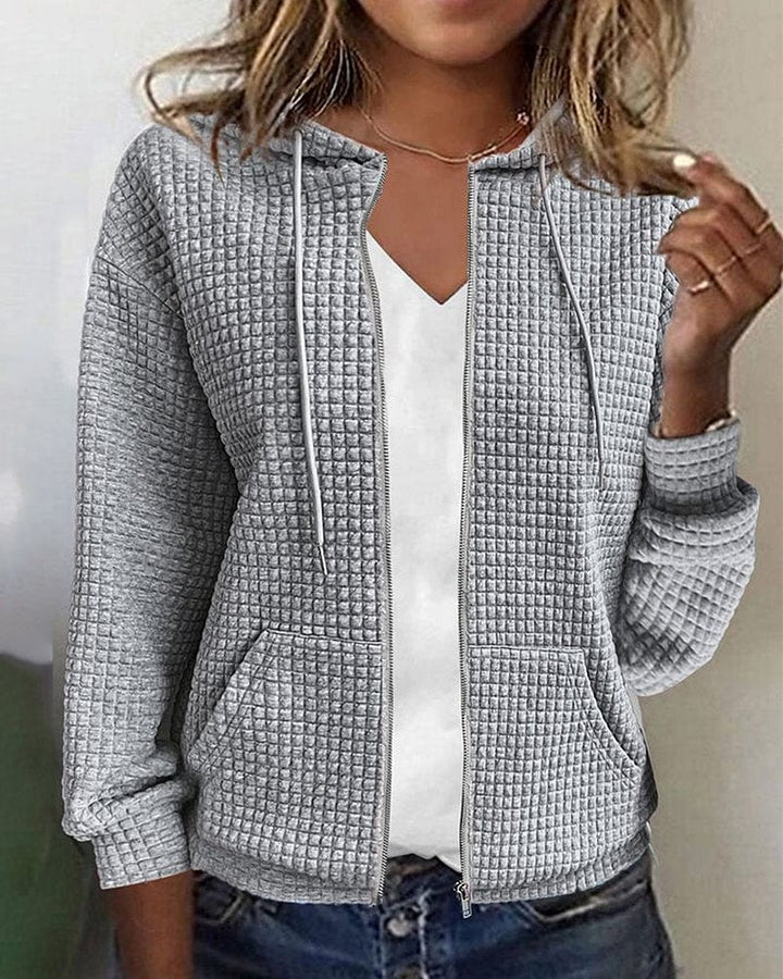 Women’s Hooded Jacket – Quilted Texture – Relaxed Fit – Soft Touch Casual Outerwear
