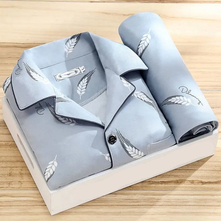 Men’s Pajama Set – Relaxed Fit – Soft Cotton – Long Sleeve Button-Up – Full Length