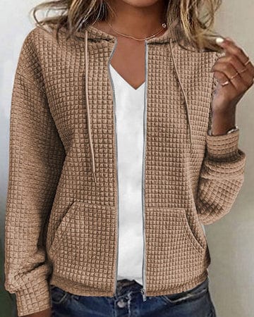 Women’s Hooded Jacket – Quilted Texture – Relaxed Fit – Soft Touch Casual Outerwear