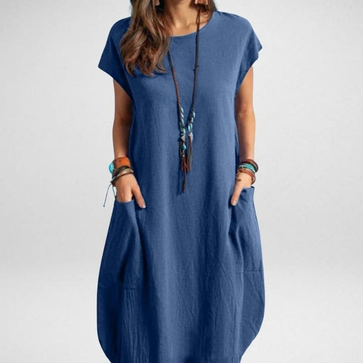 Women’s Long Dress – Breathable Blend – Relaxed Fit – Short Sleeve with Pockets