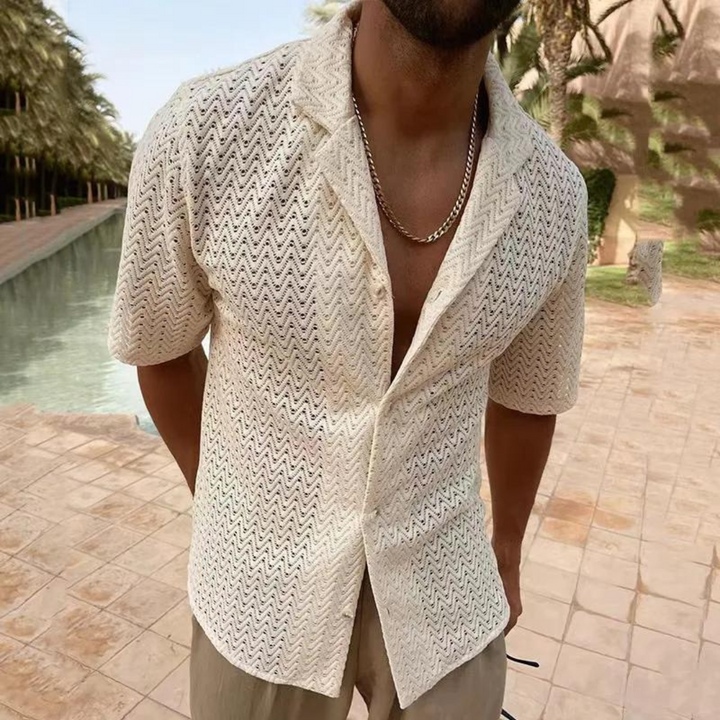 Men’s Polo Shirt - Soft Knit - Relaxed Fit - Textured Zigzag Design - Short Sleeve