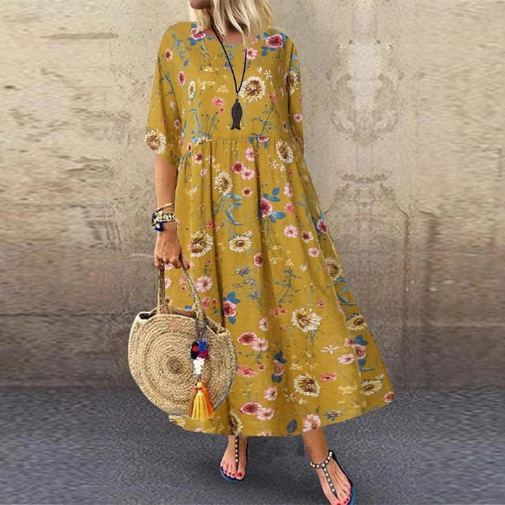 Women's Maxi Dress – Relaxed Fit – Breathable Blend – Short Sleeve – Floral Pattern