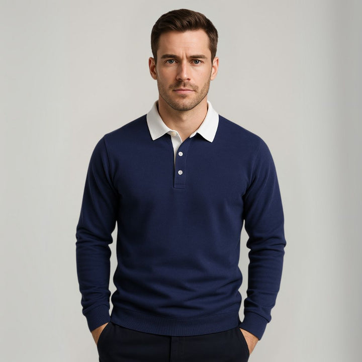 Men’s Polo Sweater – Regular Fit – Soft Knit – Long Sleeve Smart Casual Pullover