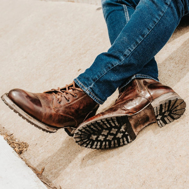 Men’s Leather Boots - Ankle Length - Lace-Up - Rugged Sole - Structured Fit