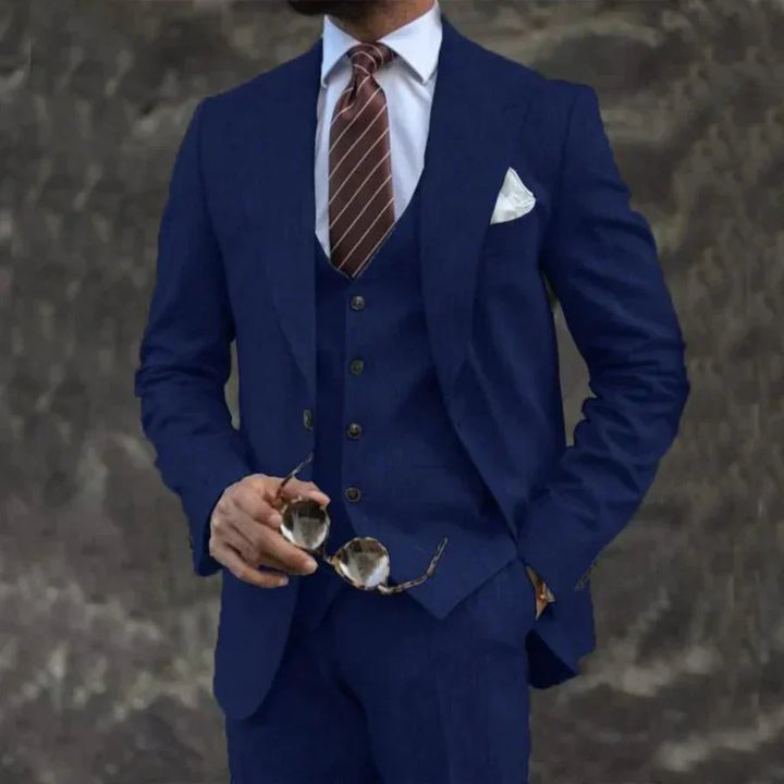 Men’s Three-Piece Suit – Tailored Fit – Breathable Blend – Notched Lapel Formal Set