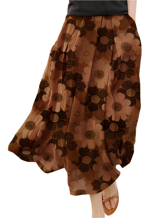 Women’s Midi Skirt – Natural Fibers – Relaxed Fit – Retro Dot Print – With Pockets