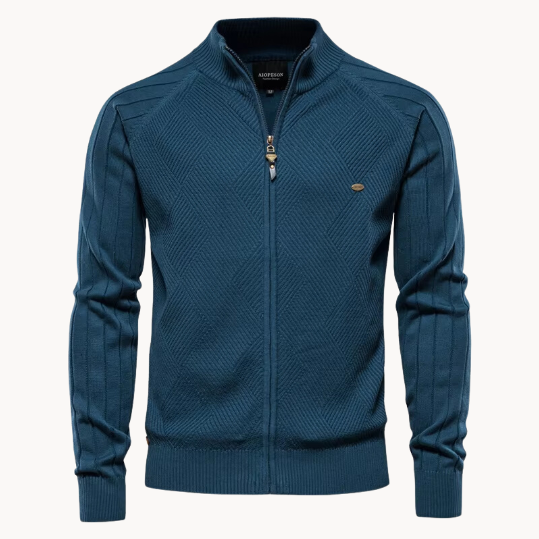 Men’s Hybrid Jacket – Slim Fit – Knitted Wool Blend – Ribbed Trim – Zip-Up Casual Layer