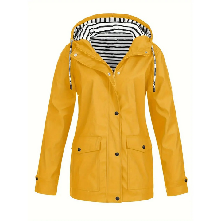 Women’s Raincoat – Relaxed Fit – Adjustable Hood – Button Front – Mid-Length Waterproof