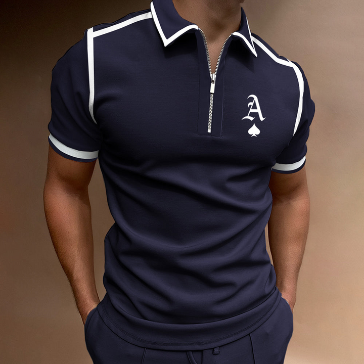 Men’s Polo Shirt - Slim Fit - Zipper Collar - Breathable Blend - Sporty Piping Detail