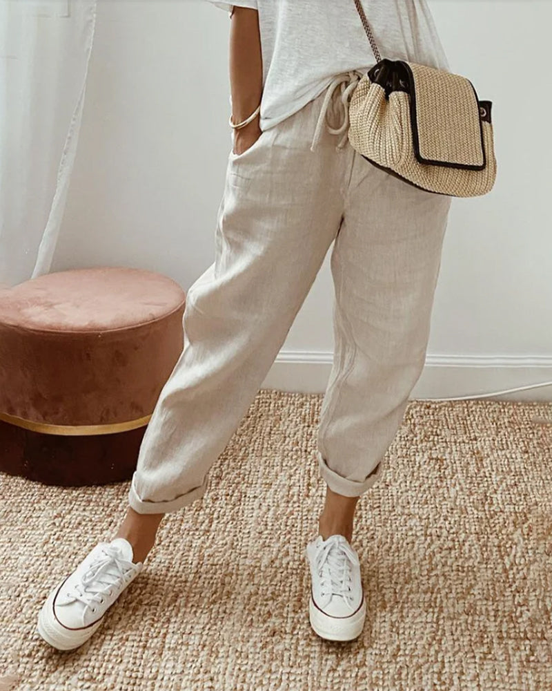 Women's Jogger Pants - Lightweight Breathable Fabric - Relaxed Fit - Drawstring Waist