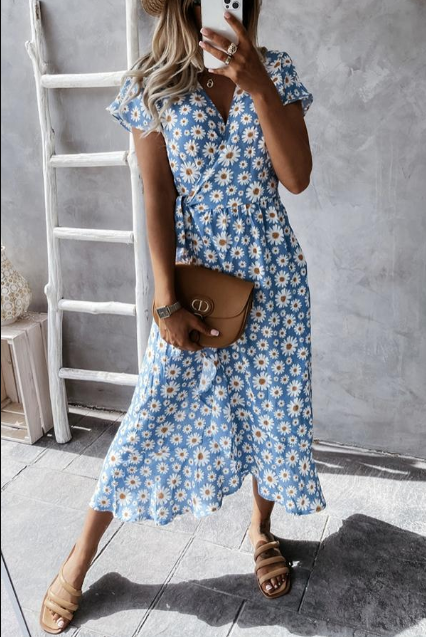 Women’s Midi Dress – A-Line Silhouette – Relaxed Fit – Short Sleeve – Breathable Blend