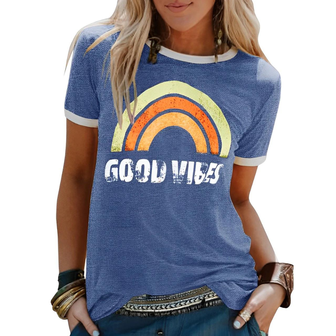 Women’s T-Shirt – Relaxed Fit – Soft Knit – Graphic Front – Ribbed Trim Casual Style