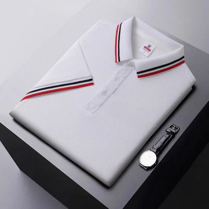 Men’s Polo Shirt - Breathable Blend - Regular Fit - Striped Collar Casual Style