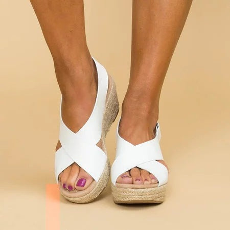 Women's Wedge Sandals – Crisscross Straps – Espadrille Platform – Open Toe Design