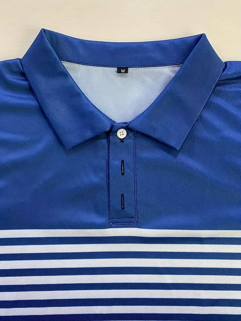 Men’s Polo Shirt – Slim Fit – Striped Chest Design – Short Sleeve Breathable