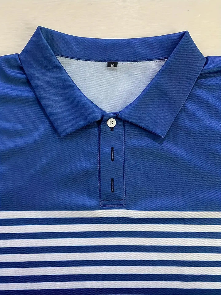 Men’s Polo Shirt – Slim Fit – Striped Chest Design – Short Sleeve Breathable