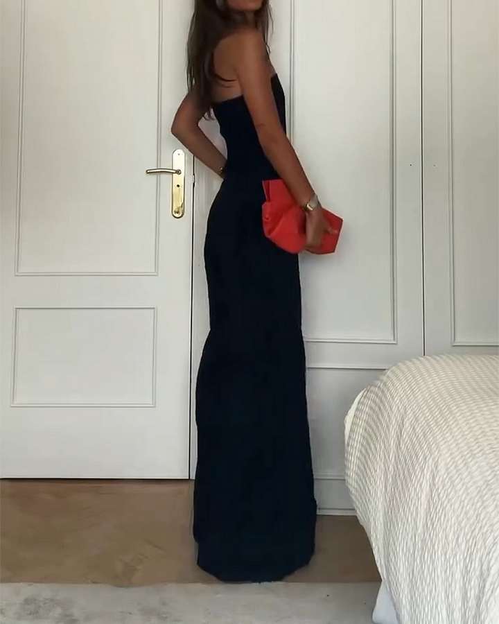 Women's Strapless Jumpsuit - Fitted Bodice - Wide-Leg - Lightweight Casual Wear
