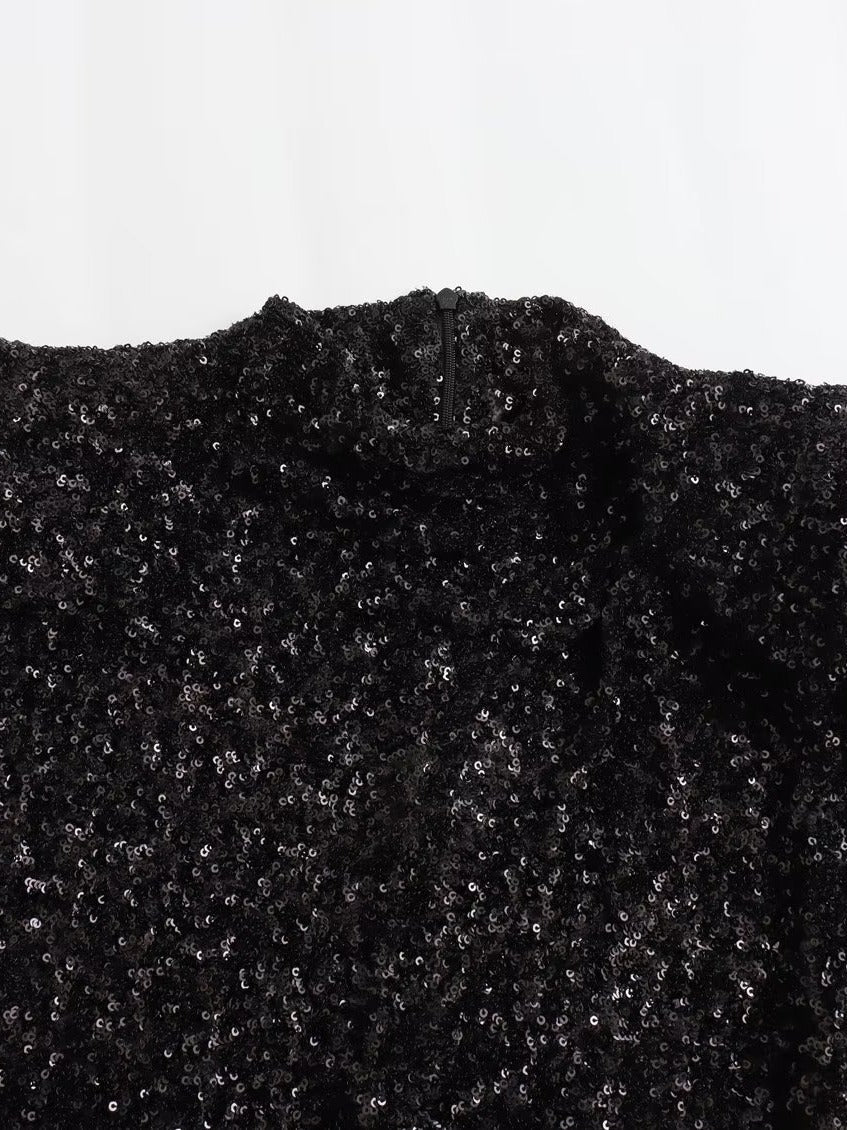 Women's Sequin Mini Dress - Sleeveless Bodycon - High Neck - Party Wear