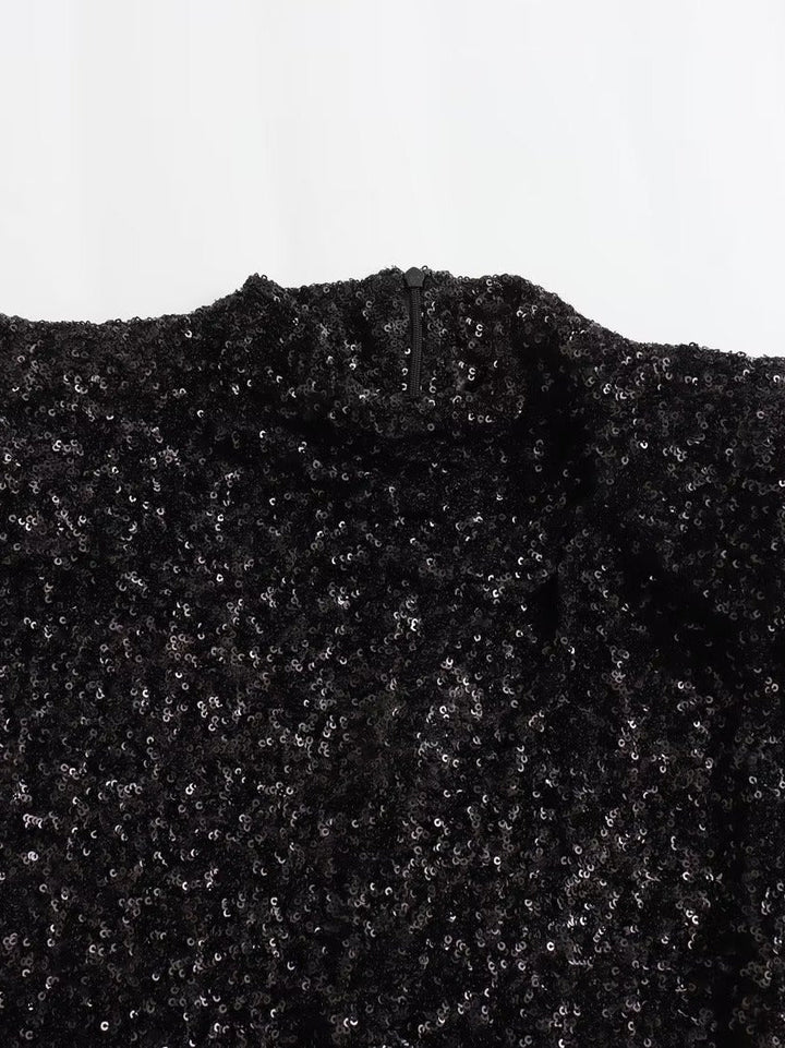 Women's Sequin Mini Dress - Sleeveless Bodycon - High Neck - Party Wear