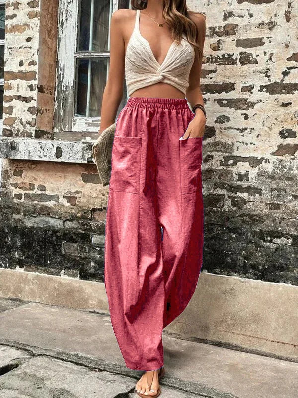 Women’s Wide-Leg Trousers – Relaxed Fit – Full Length – Breathable Blend – Elastic Waist