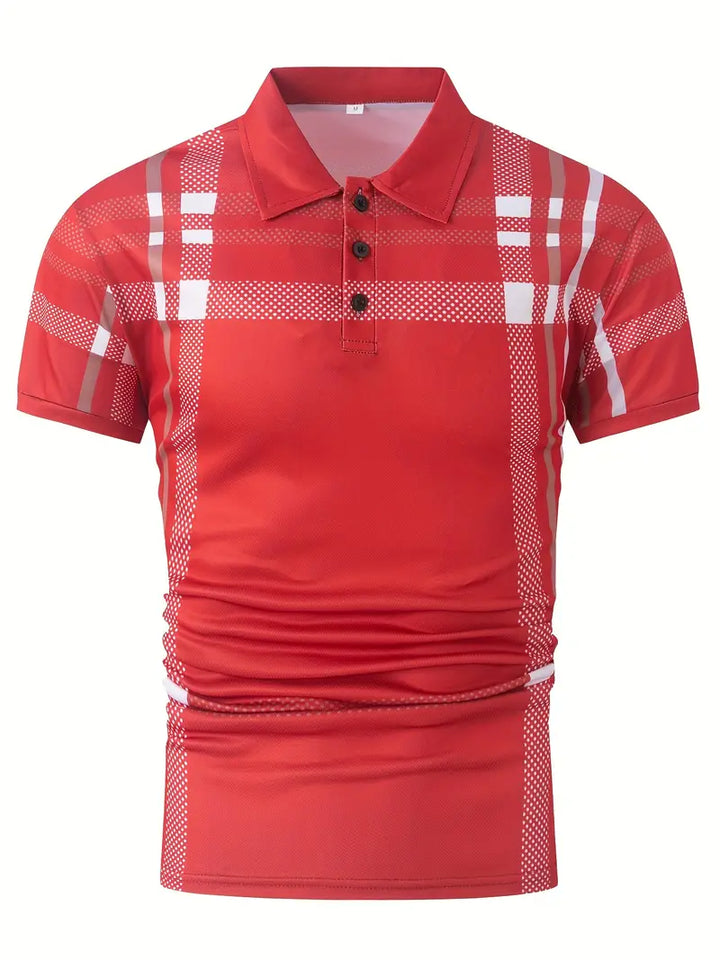 Men's Polo Shirt - Plaid Pattern - Slim Fit - Short Sleeve Button-Down Collar